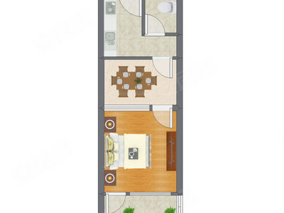 1室1厅 40.45平米户型图