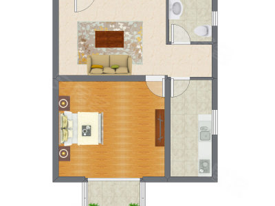 1室1厅 44.16平米户型图