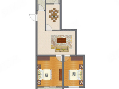 2室2厅 54.71平米户型图