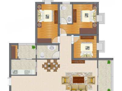 3室2厅 89.64平米户型图