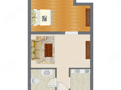 1室1厅 65.73平米户型图