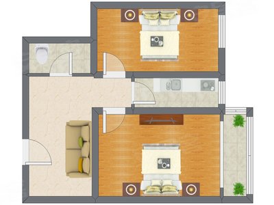 2室1厅 63.99平米