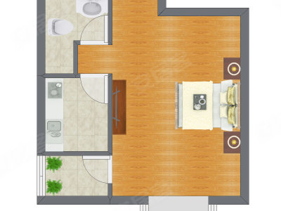 1室0厅 42.57平米户型图