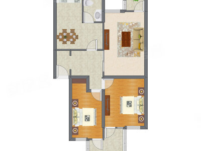 2室2厅 95.36平米户型图