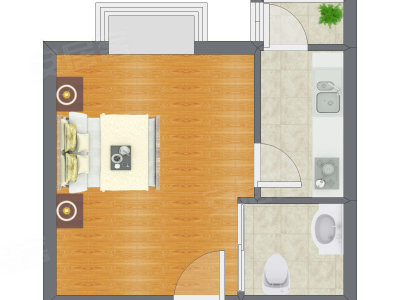 1室0厅 37.85平米户型图