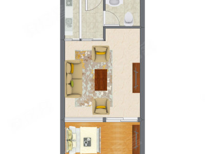 1室1厅 48.83平米户型图
