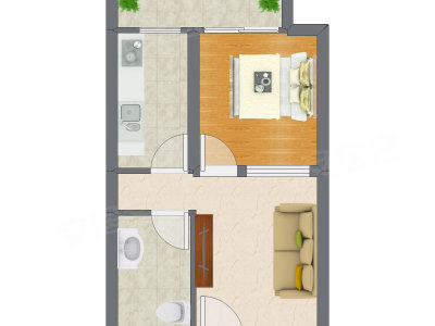 1室1厅 41.26平米户型图
