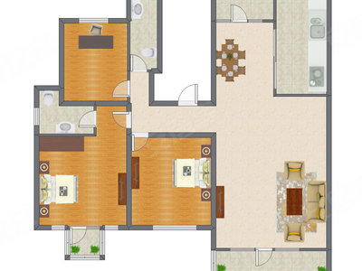 3室2厅 191.24平米户型图