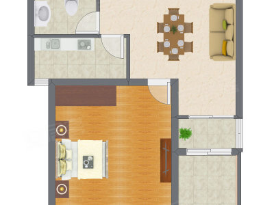 1室2厅 57.08平米户型图