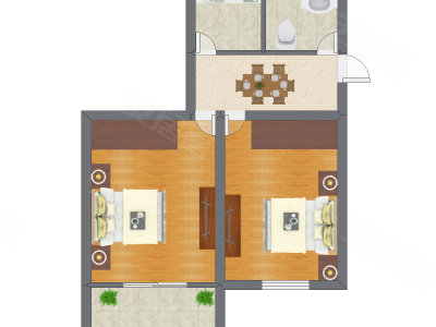 2室1厅 57.00平米户型图