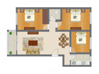 3室2厅 95.72平米户型图