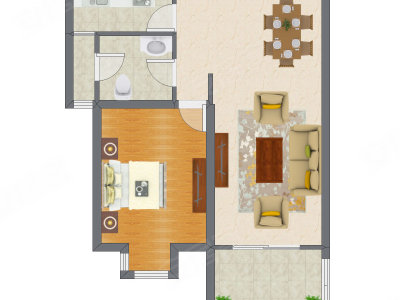 1室2厅 76.15平米户型图