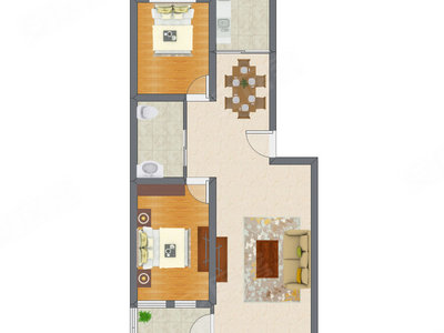 2室1厅 92.69平米户型图