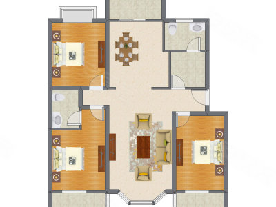 3室2厅 150.21平米户型图
