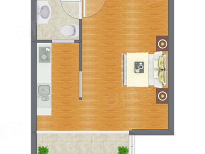 1室0厅 46.55平米户型图