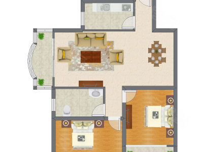 2室2厅 103.98平米户型图