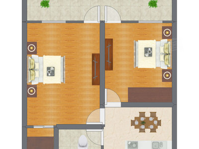 2室1厅 50.70平米