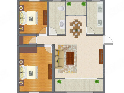 2室2厅 75.33平米户型图