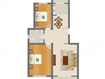 2室2厅 92.65平米户型图