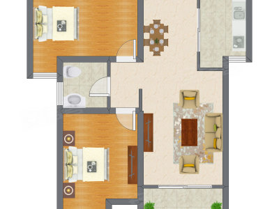 2室2厅 87.50平米户型图