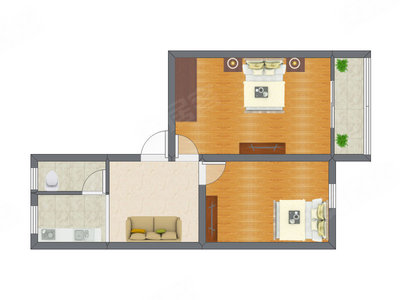 2室1厅 47.20平米户型图