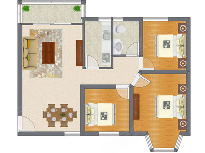 3室2厅 90.76平米户型图