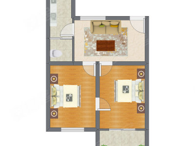 2室1厅 61.70平米户型图