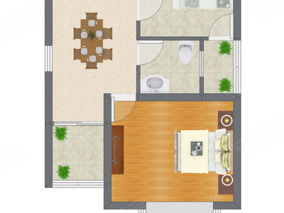 1室1厅 34.93平米户型图