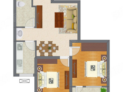 2室2厅 47.22平米户型图