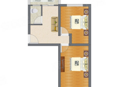 2室1厅 58.76平米