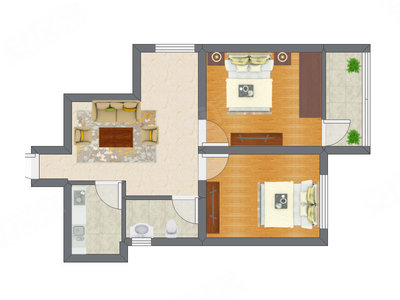 2室1厅 41.67平米户型图