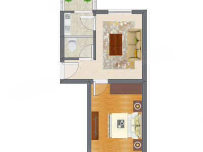 1室1厅 47.24平米户型图