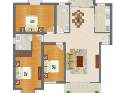 3室2厅 129.57平米户型图