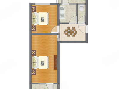 2室1厅 59.88平米户型图