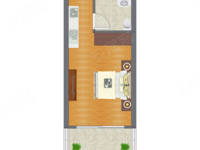 1室1厅 23.72平米户型图
