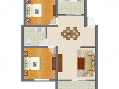 2室2厅 66.50平米户型图