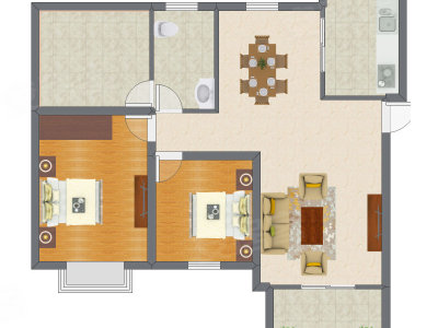 2室2厅 83.73平米户型图