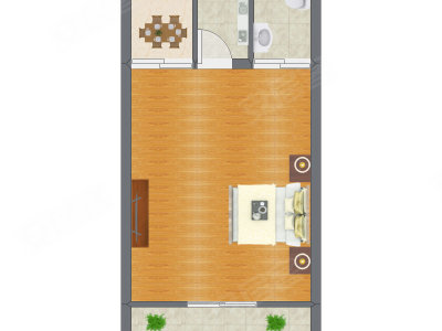 1室1厅 32.07平米户型图