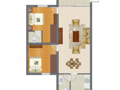 2室2厅 88.70平米户型图