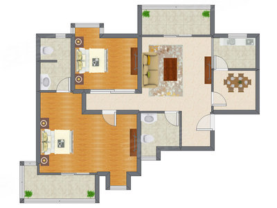 2室2厅 128.97平米户型图