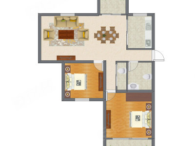 2室2厅 76.51平米户型图