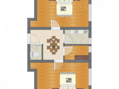 2室1厅 62.98平米户型图