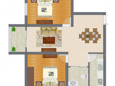 2室1厅 56.39平米户型图