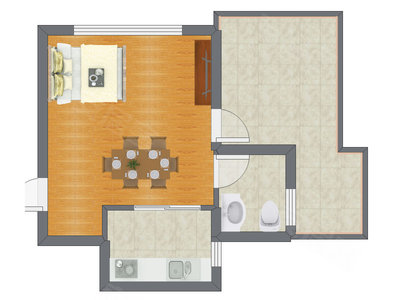 1室1厅 34.88平米