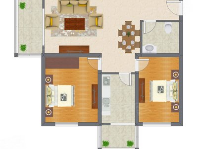 2室1厅 103.63平米