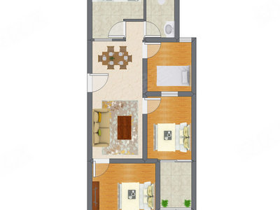 3室2厅 76.70平米户型图