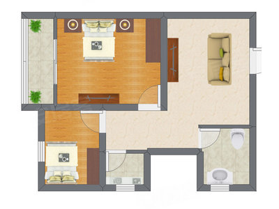 2室1厅 39.66平米户型图