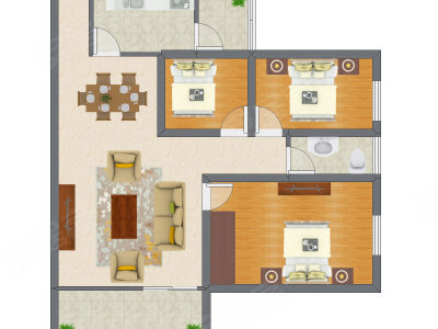 3室2厅 87.90平米户型图