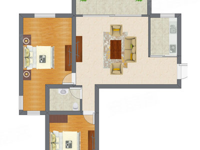 2室1厅 55.14平米户型图