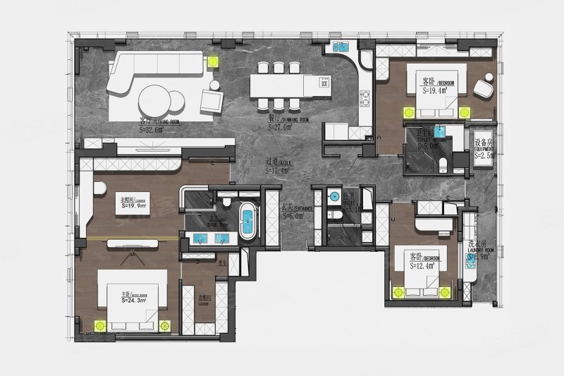 银泰旁天玺240奢装大平层汤臣一品设计师全客厅落地幕窗